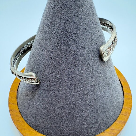 VTG Sterling Silver 925 Rope Textured Open Cuff Bangle Bracelet Size 7.5" Fit - Picture 6 of 10